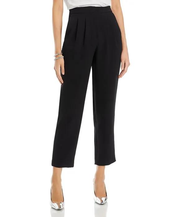 Jenise High Rise Pleated Cropped Crepe Pants