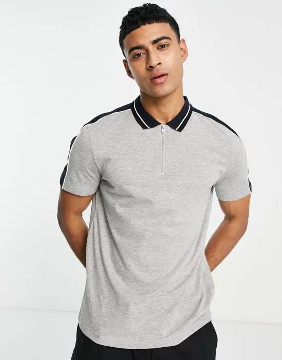 jersey blocked polo in mid gray