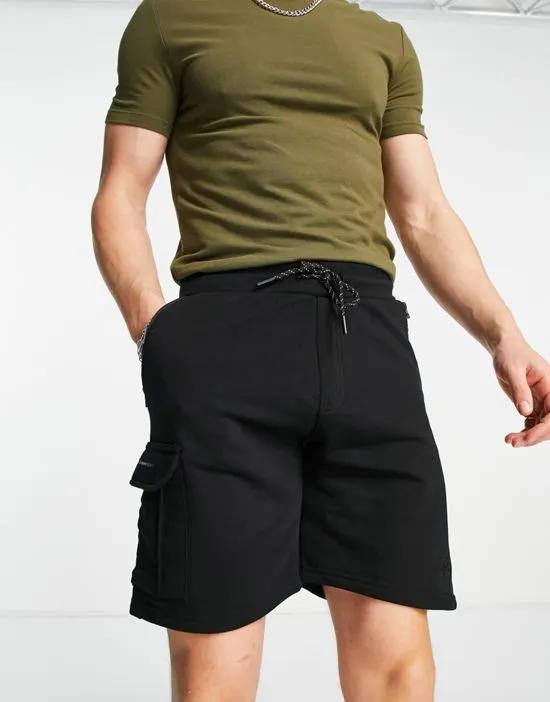 jersey cargo shorts in black