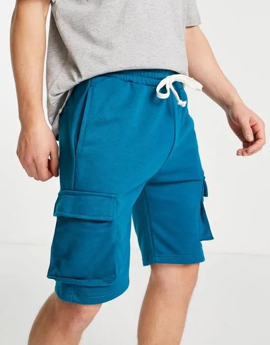 jersey cargo shorts in blue