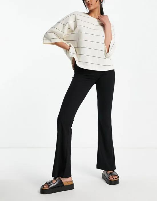 jersey flared pant with high waist in black