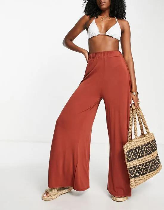 jersey palazzo beach pants in brown