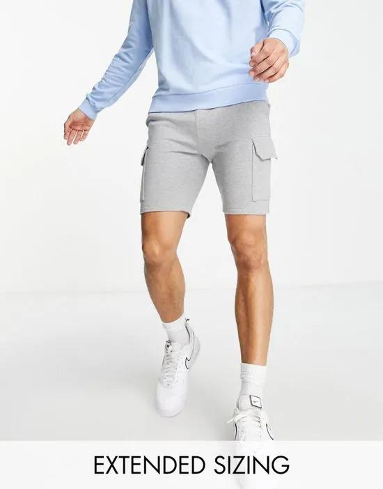 jersey shorts with cargo pockets in grey marl