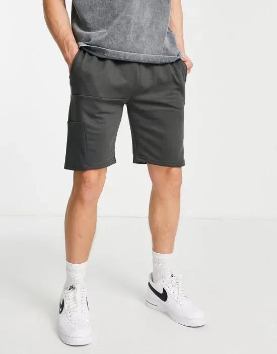 jersey shorts with drawstring waistband in gray