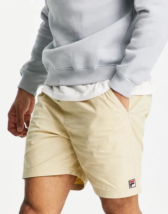 jersey shorts with logo in tan