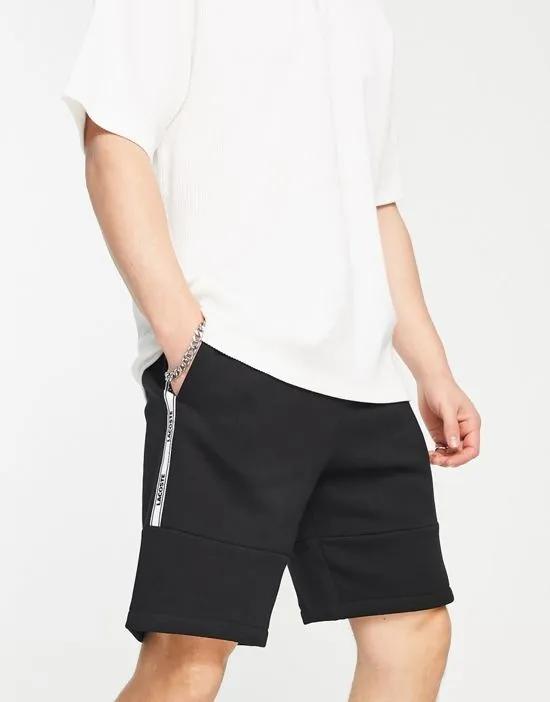 jersey tape detail shorts in black