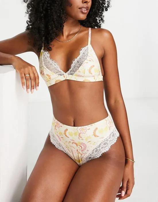 Jessie satin and lace triangle bra in floral