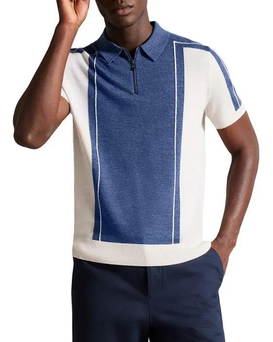 Jesty Merino Color Blocked Zip Placket Polo Shirt