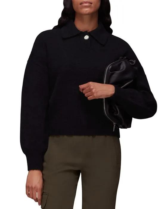 Jewel Button Collar Sweater
