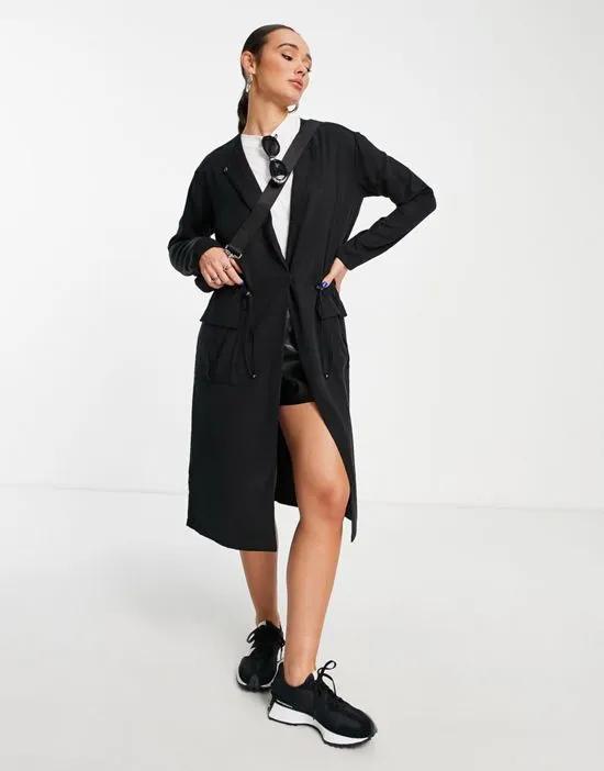 jill trench with drawstring waist in black
