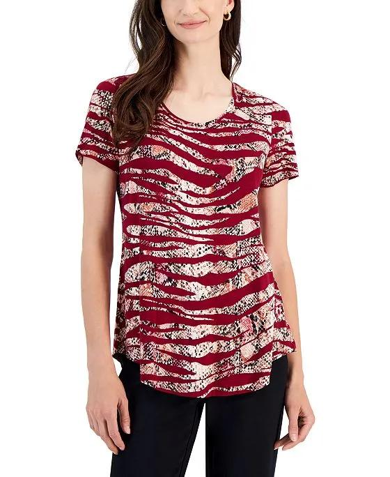JM Collection Women's Animal-Print Short-Sleeve Top, Created for Macy's
