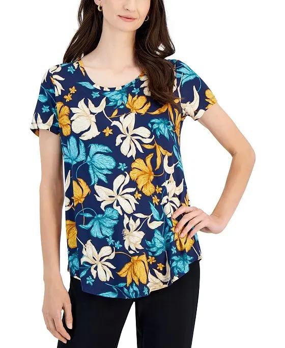JM Collection Women's Floral-Print Kristee Garden Top, Created for Macy's