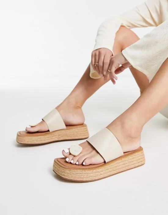 Jonas leather toe post mule sandals in cream