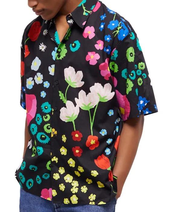 Joyful Flowers Cotton Floral Print Loose Fit Button Down Shirt