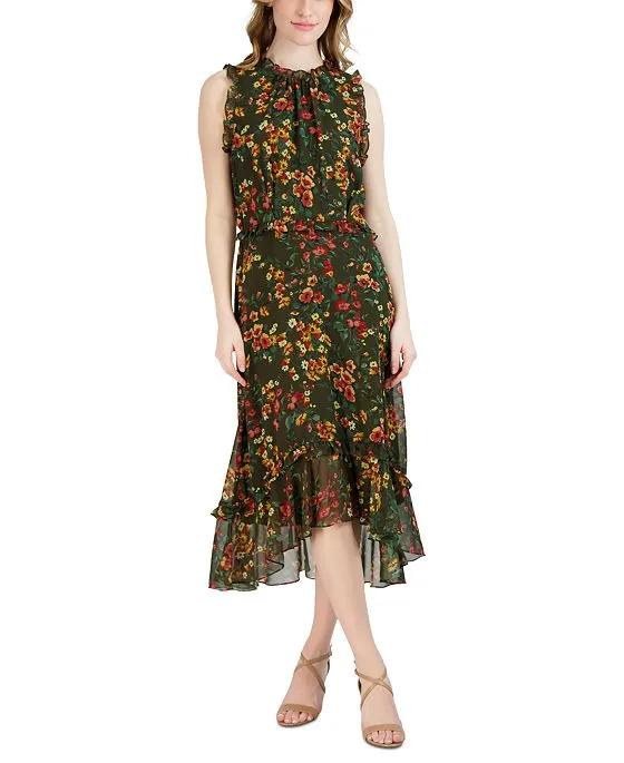 julia jordan Women's Ruffled-Trim Floral-Print Dress