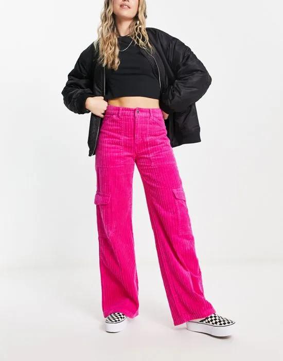Julian cord cargo pants in bright pink