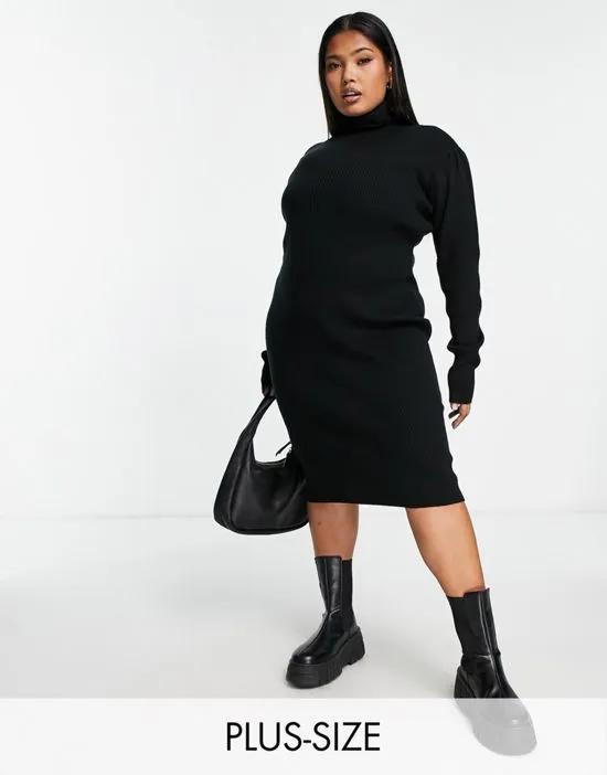 juliet high neck knit sweater dress in black
