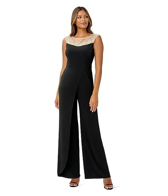 Jumpsuit with Beaded Illusion Neckline