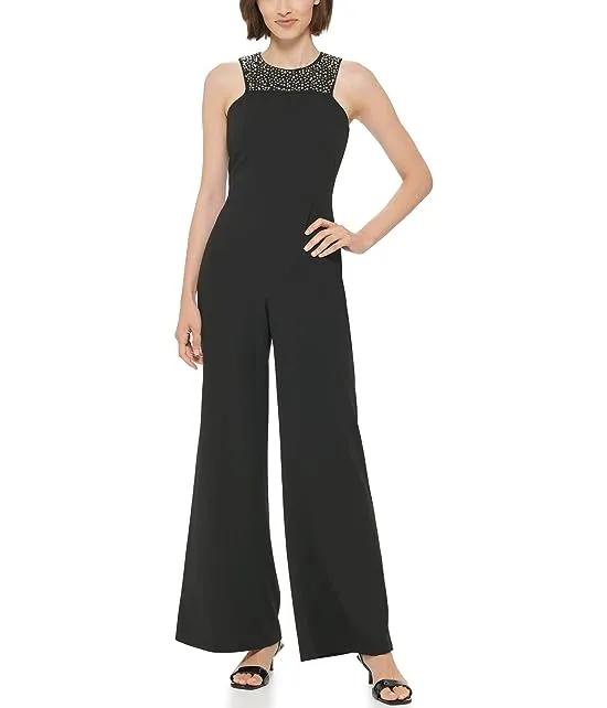 Jumpsuit with Beaded Neck Detail