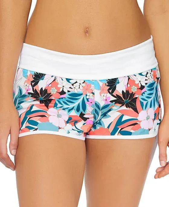 Juniors' Aloha Tropical-Print Swim Shorts