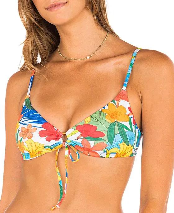 Juniors' Beach Botanic Tie-Front Bikini Top