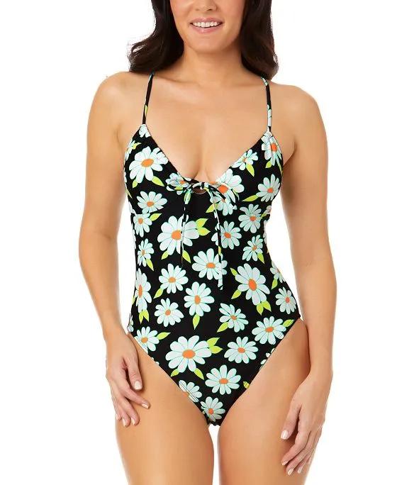 Juniors' Daisy Dance Tie-Front One-Piece Swimsuit, Created for Macy's
