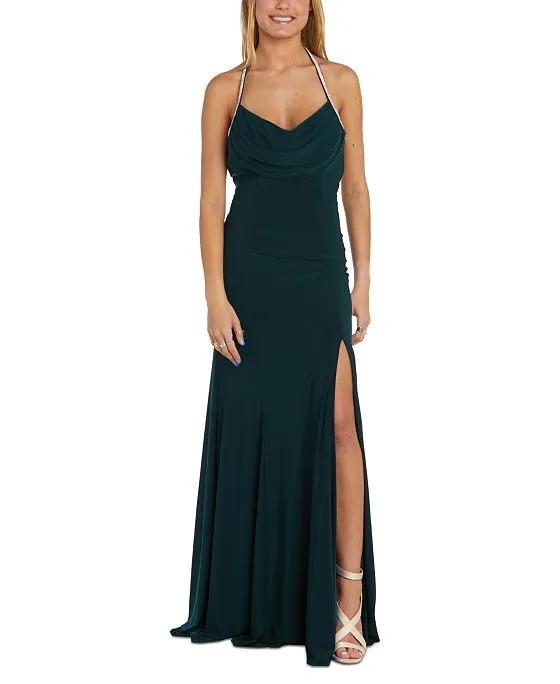 Juniors' Embellished-Strap Jersey Gown