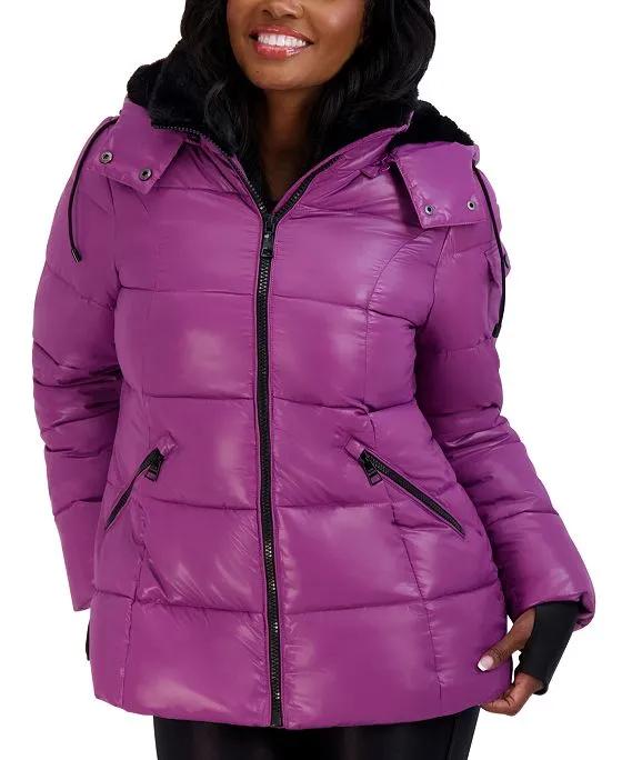 Juniors Faux-Fur-Lined Hooded Puffer Coat, Created for Macy's