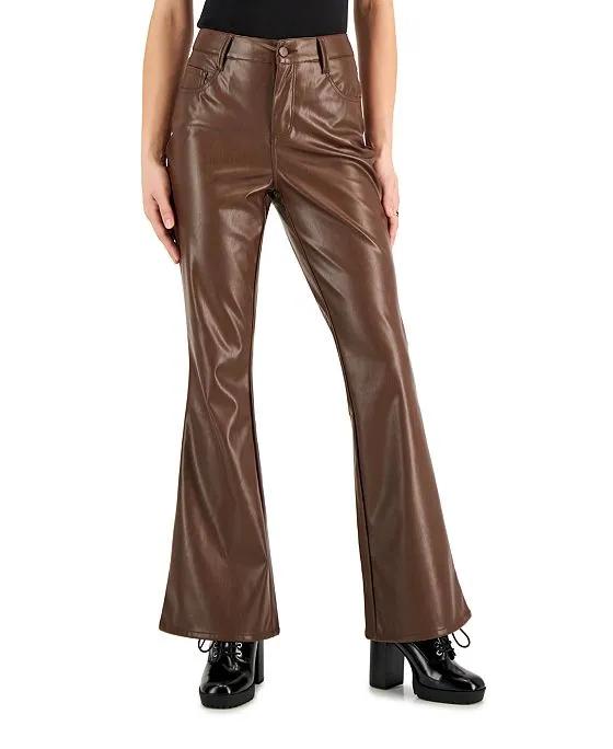 Juniors' Faux-Leather Flare Jeans