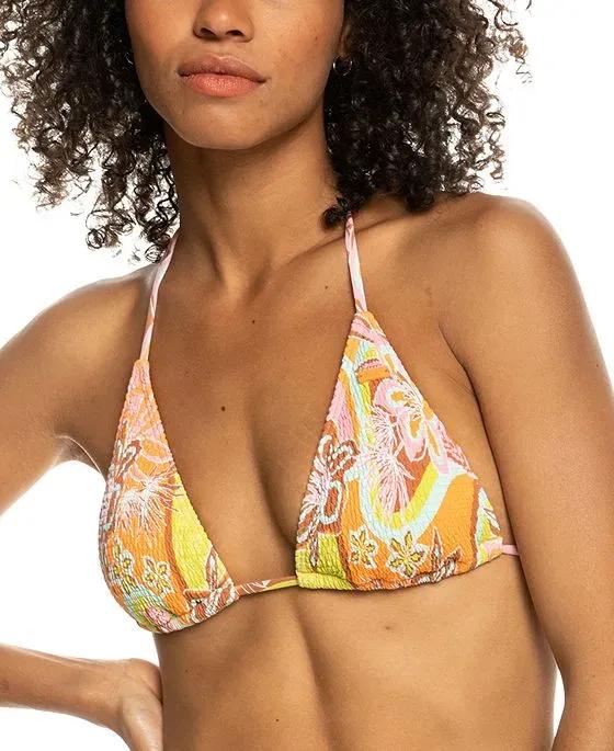 Juniors' Floraldelic Smocked Tiki Triangle Bikini Top