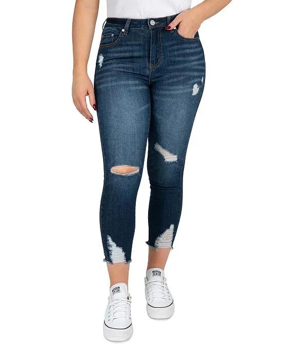 Juniors' High Rise Distressed Cropped Jeans