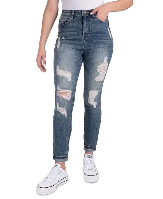 Juniors' High-Rise Ripped Skinny Jeans