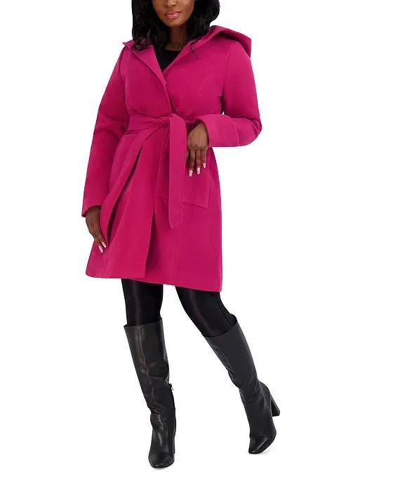 Juniors' Hooded Belted Wrap Coat