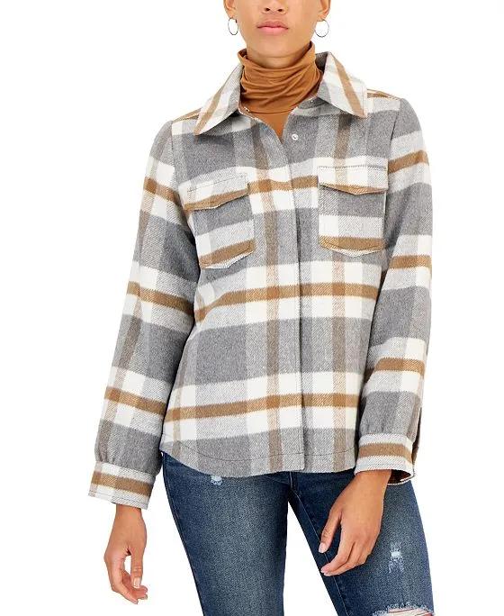 Juniors' Plaid Button-Front Shirt Jacket, Created for Macy's