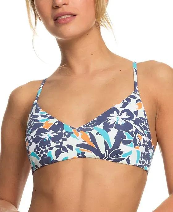 Juniors' Printed Beach Classics Athletic Triangle Bikini Top