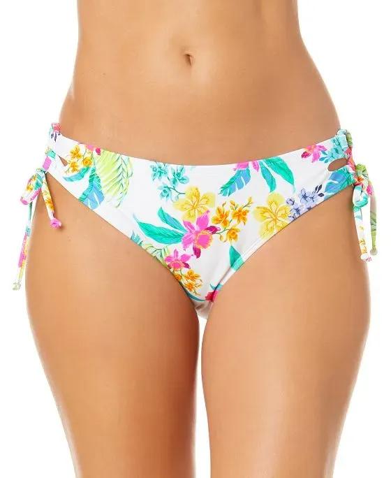 Juniors' Retro Hibiscus Lace-Up Hipster Bikini Bottoms, Created for Macy's