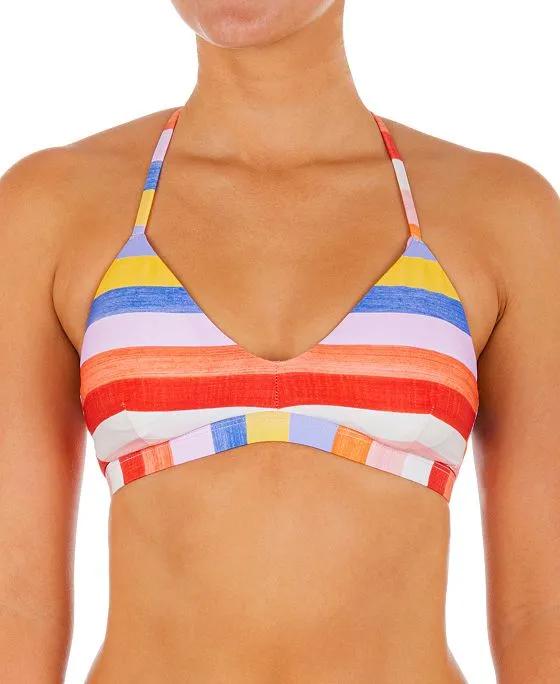 Juniors' Retro Stripe Adjustable Tie Back Bikini Top