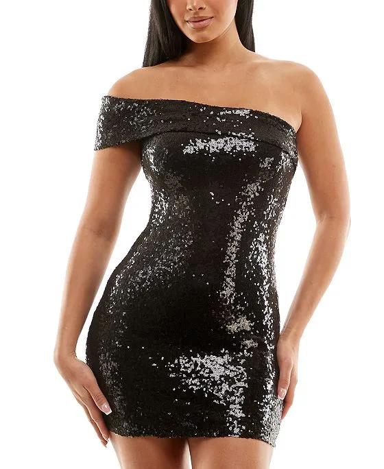 Juniors' Sequined Off-The-Shoulder Bodycon Dress
