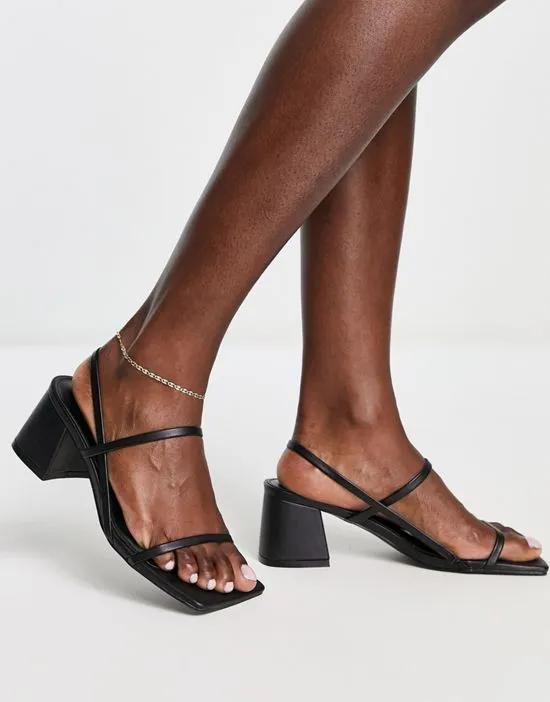 Just Realise strappy mid heel sandals in black pu