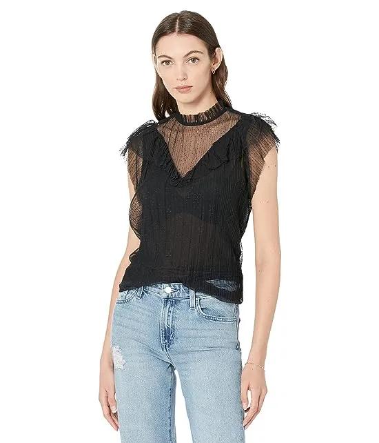 Kaelly Pleated Mesh Top with Frill