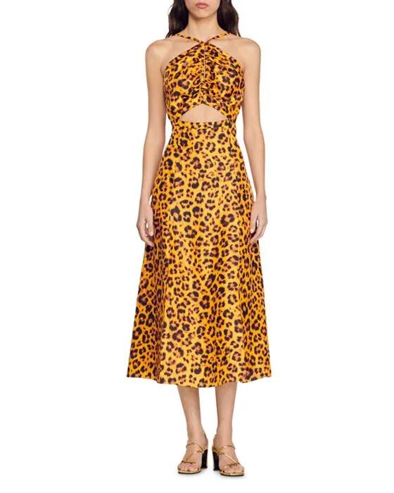 Kalinda Leopard Print Midi Dress