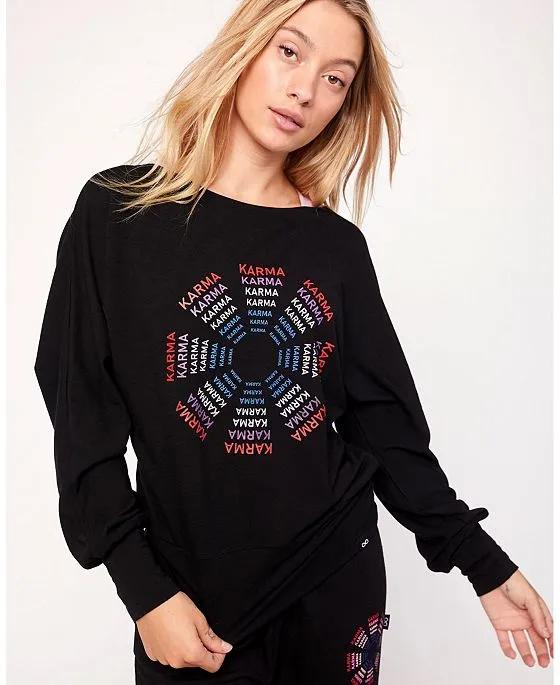 Karma Graphic Viscose Blend Long Sleeve Top for Women