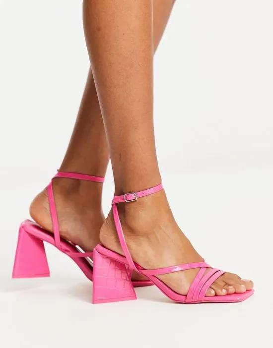 Kasia strappy block heel sandals in hot pink croc