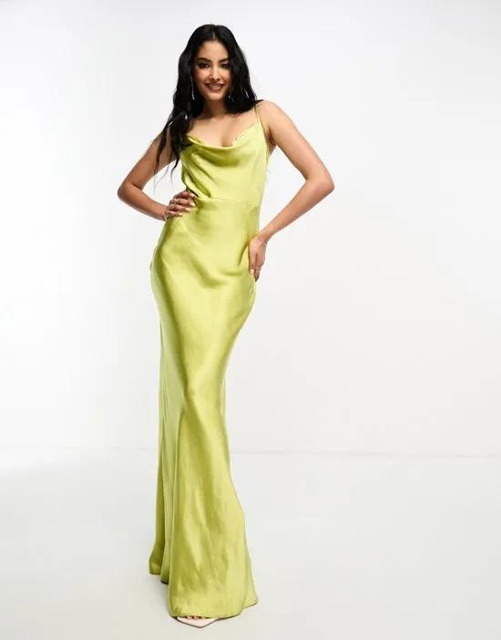 Keisha satin maxi dress in chartreuse