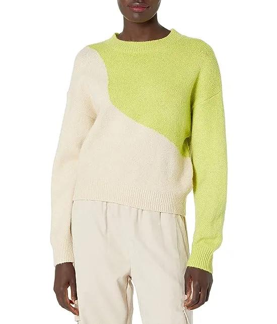 KENDALL + KYLIE Women's Color Blocked Crewneck Sweater