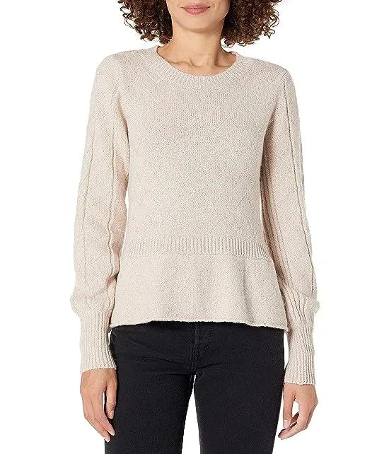 KENDALL + KYLIE Women's Crew Neck Peplum Cable Sweater