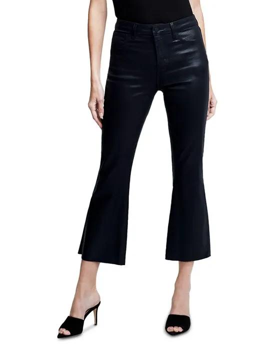 Kendra High Rise Cropped Flared Jeans in Noir Coated