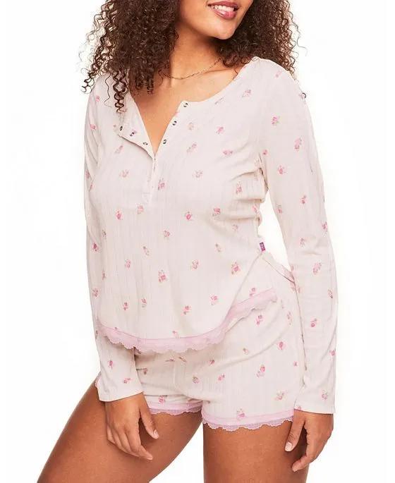 Kennedy Women's Plus-Size Pajama Long sleeve henley & short set