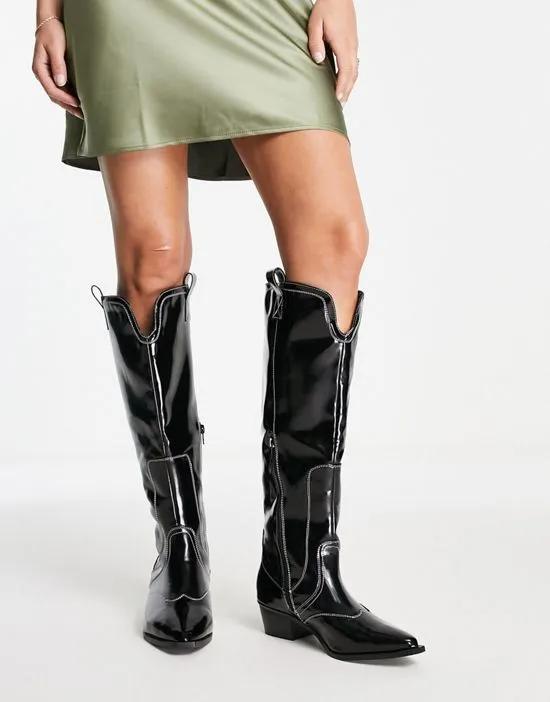 Kentucky over the knee western boots in black