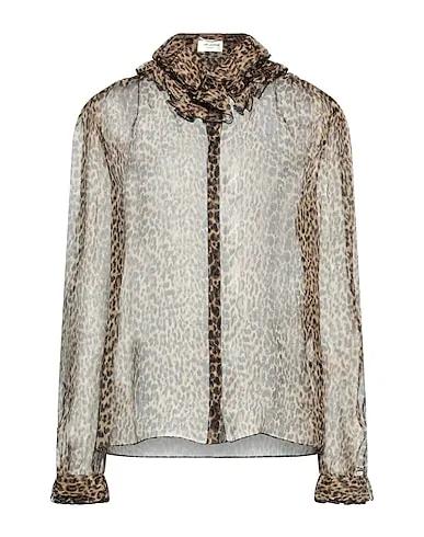 Khaki Chiffon Patterned shirts & blouses